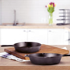 Cast Iron Skillet Set - 8" + 12"-Inch Frying Pan - Pre-Seasoned Oven Safe Cookware + 2 Heat-Resistant Handle Holder Grips - Indoor/Outdoor Use - Grill, Stovetop, BBQ, Camping Fire Pit, Induction Safe
