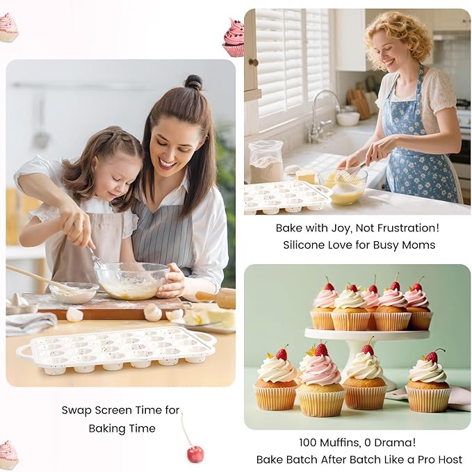 Silicone Muffin Pan with Metal Reinforced Frame - Mini Muffin Pan for Homemade Muffins, Cupcakes, and Bread, Oven and Dishwasher Safe - Set of 2, 6-Cup and 24-Cup