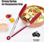 Doosu Kitchen Tongs for Cooking - 600°F Heat Resistant Food Tong with Non-Scratch Silicone Tips, Heavy Duty Stainless Steel Locking Tong for BBQ, Grilling Steak, Serving Salad, Pasta (9in, Red)