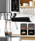 Kndko 20Bar Professional Espresso Machine with Milk Frother and Touchscreen for Cappuccino, Latte