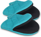 1 Pair Short Oven Mitts, Heat Resistant Silicone Kitchen Mini Oven Mitts for 500 Degrees, Non-Slip Grip Surfaces and Hanging Loop Gloves, Baking Grilling Barbecue Microwave Machine Washable