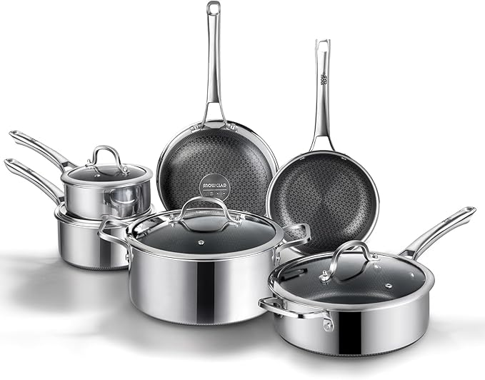 Non Stick Frying Pans Set, 10 pcs, Hybrid Frying Pans Nonstick,non stick Skillets Stainless Steel, Dishwasher & Oven-Safe, Induction Compatible Cooking Pan, PFOA Free Cookware
