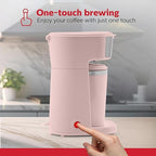 Holstein Housewares Personal Coffee Maker with 14oz Travel Mug – Compact One-Touch Brew Machine with Reusable Filter, Auto Shut-Off, Non-Stick Plate, Ideal for Home, Office, or Dorm. Pink