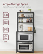 VASAGLE Coffee Bar, Baker’s Rack for Kitchen with Storage, 6-Tier Kitchen Shelves with 6 Hooks, Microwave Stand, Industrial, 15.7 x 23.6 x 65.7 Inches, Charcoal Gray and Black UKKS024B22