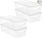 Vtopmart 4pcs Clear Organizers and Storage Bins with Lids, Stackable Plastic Storage Containers with Handles for Fridge, Freezer, Pantry, Cabinet, Kitchen Organization