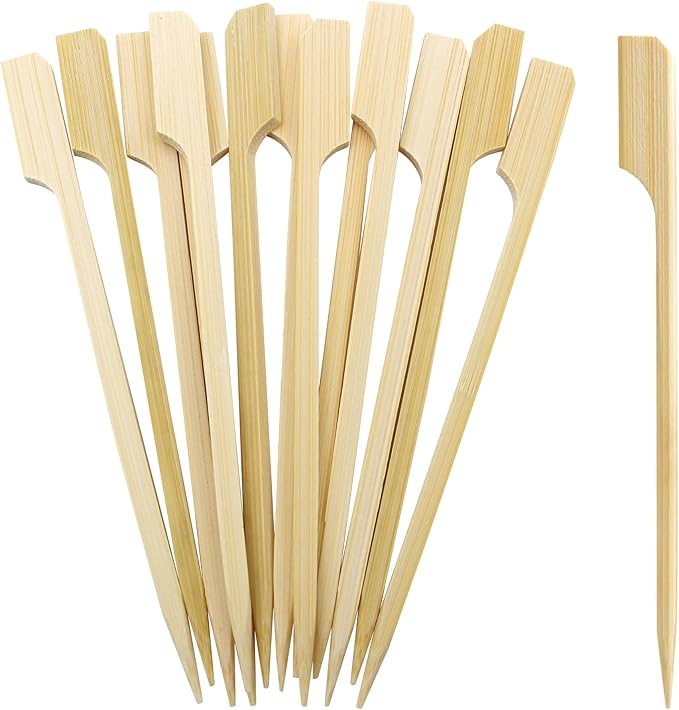 BLUE TOP 200Pcs Bamboo Paddle Picks, 4.7 Inch Sturdy Flat Skewers Food Appetizer Toothpicks for for Fruit, Grilling, Drink, BBQ, Barbecue, Yakitori Chicken, Fondue, Roasting,Cocktail, Marshmallow