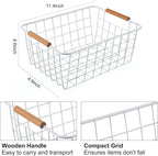 Wire Basket 4 Pcs Wire Storage Baskets Wire Baskets Organizing with Wooden Handles Wire Basket Pantry Organization and Storage Metal Wire Food Storage Basket for Kitchen, Cabinets (White 4PCS)