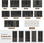 70.8" Tall Farmhouse Bookshelf, Modular Bookcase with Glass Doors, 6-Tier Adjustable Shelves, Large Storage Cabinet for Kitchen, Living Room, Black, Set of 3
