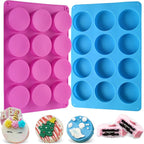 Sakolla 2 PCS Round Chocolate Cookie Molds, 12 Cavity Cylinder Silicone Molds for Chocolate Covered Oreos, Cake, Candy, Pudding, Mini Soap (Rose Red + Blue)
