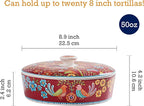Bico Red Spring Bird Ceramic Tortilla Warmer, 8.9 Inch Tortilla Holder with Lid for Taco Bread Pancake for Mexican Night and Party, Microwave and Dishwasher Safe