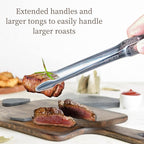 Kitchen Tongs - 304 Stainless Steel, Comfortable Grip, Non-Slip Design, High Heat Resistant Cooking Tongs- Ideal for Home, Kitchen, Korean BBQ (Silvery, 9＋12 Inch)