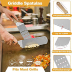 Metal Spatula Set of 5, HaSteeL Heavy Duty Griddle Accessories Kit, Durable Stainless Steel Burger Turner Flipper Scraper Tools for Flat Top Grill Teppanyaki Cast Iron, Indoor & Outdoor, Easy to Clean