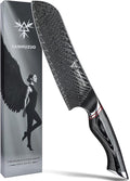 Japanese 7" Santoku Knife - Kitchen Chef Knife - Black Damascus Steel with Ergonomic Handle - MIAO Series