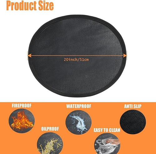 20 Inch Fireproof Mat for Outdoor Grill & Fire Pit - Amazstove Round Heat Resistant BBQ Mat, Under Grill Mat & Deck Protector for Patio, Lawn, Wood Decks（Glossy Black） (Black, 20 inch)