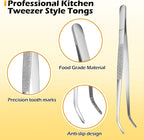 8-Inch Kitchen Tweezers Tongs Stainless Steel Kitchen Tweezers for Cooking Chef Tweezer Professional Skinny Culinary Tongs for Pasta Food Plating BBQ (3PCS)