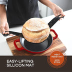 Enameled Cast Iron Dutch Oven for Sourdough Bread Baking | 6 Quart Pot with Lid | 10 Inch Ceramic Enamel Thick Coated Cookware Set with Non Stick Silicone Baking Mat for Cooking | 6 Qt | Red