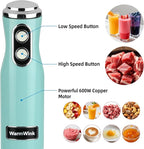 4 in 1 Corded Hand Blender Includes Food Chopper, Mixing Beaker Milk Frother and Whisk 600W Handheld Blender with Stainless Steel Blade, Baby Food Blender