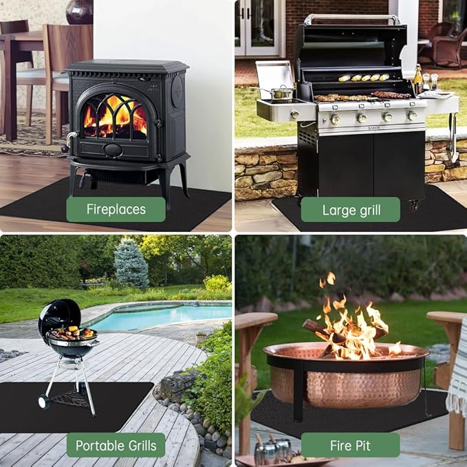 63 x 36 Inch Under Grill Mats for Outdoor Grill, Fireproof Deck and Patio Protector, Double-Sided Waterproof Oil-Proof Fire Blanket BBQ Mat