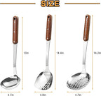 FJNATINH Stainless Steel Wok Spatula,Ladle,Skimmer Ladle Tool Set,Mirror Polished Cooking Utensils with Wooden Handle,Easy to Clean Wok Accessories,Sliver 3 PCS