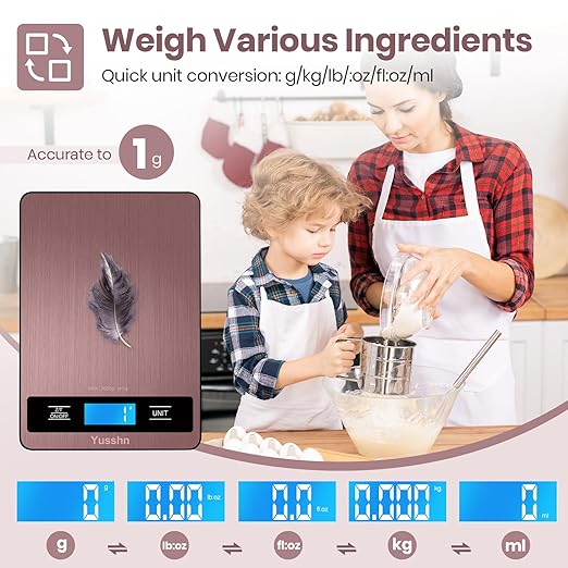Digital Kitchen Scale - Precision Food Scale for Cooking & Baking (1g/0.05oz Accuracy) - Waterproof Stainless Steel with LCD Display, Batteries Included - Weight in Grams & oz (Rose Gold)