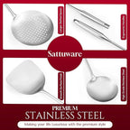6 Pc Stainless Steel Cooking Utensils Set with Ergonomic Handles – Heat Resistant Kitchen Tools Includes Slotted Spatula, Skimmer Ladle, Spatula, Serving Spoon, Pasta Spoon Ideal for Cooking
