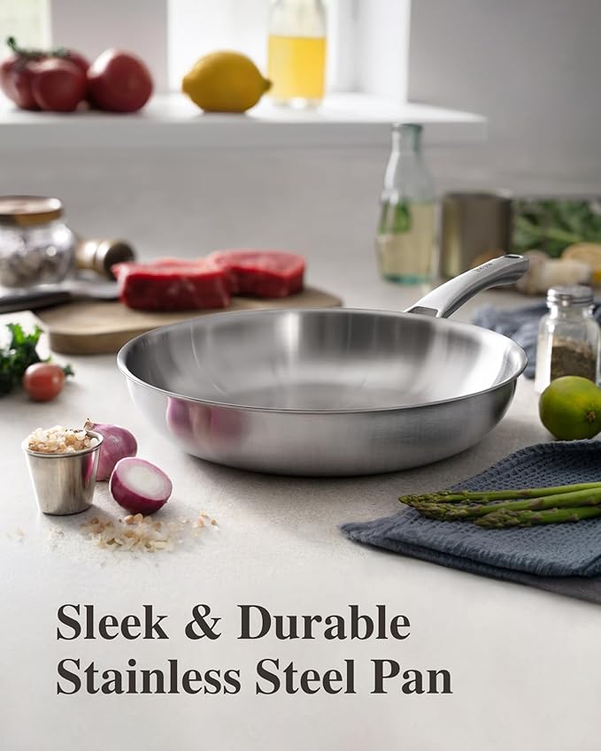 Tri-Ply Stainless Steel Frying Pans Set,PFOA&PTFE Free Skillets,Chef's Pan Set(8+10+12inch) Frying Pans for cooking,Induction Cookware Sets,Dishwasher and Oven Safe Kitchen set
