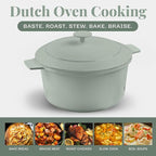 Gotham Steel 5 Qt Dutch Oven Pot with Lid, Nonstick Ceramic Dutch Oven Stock Pot Perfect Bread Baking, Stovetop Oven & Dishwasher Safe, Sage Green