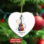 Personalized Guitar Instrument Ceramic Ornament Gifts for Guitarist, Guitar Player Christmas Ornaments Tree Hanging, Custom Name & Year Guitarist Ornaments Xmas 2025, Music Lovers Ceramic Ornament