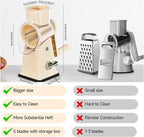Xilrvna RotaryCheese Grater,VegetableShredder 5 in 1 Cheese Grater with HandleedderReinforcedSuction,EasytoClean,KitchenChopperforCrushedIce,Fruits and Nuts with Blade Storage Case（White