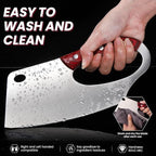 ROCOCO Meat Cleaver Knife Unique Effort Saving Professional Stainless Steel Kitchen Chef Cooking Knives for Cutting Meat Vegetable Thanksgiving Christmas Gift Red Full Tang 7.48"