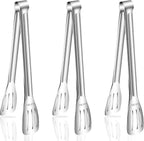 Stainless Steel Kitchen Tong Set - Anti-Slip Heat-Resistant Grip, Widened 3-Line Slotted Heads for Easy Clamping (Steaks, BBQ, Pasta, Salads), Easy Clean for Versatile Use Set of 3-11", Silver