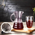 Unbreakable - Pour Over Coffee Maker with Permanent Stainless Filter 27 fl oz, Thickened Heat-Resistant Borosilicate Glass Dripper Coffee Brewer, Stovetop Safe, Pink