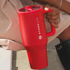 HydroJug Traveler - 32 oz Water Bottle with Handle & Flip Straw - Fits in Cup Holder, Leak Resistant Tumbler-Reusable Insulated Stainless Steel & Rubber Base - Gifts for Women & Men, Alumni Red