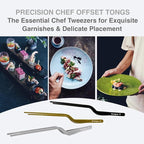 8 Inch Precision Offset Tweezers, Kitchen Culinary Stainless Steel Tongs, Curved Kitchen Cooking Multi-function Chef Precision Tweezer Tongs for Plating, Food Decorating and ect (Black)