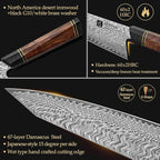 XINZUO 8.5 Inch Japanese Kiritskue Chef Knife, Professional Chef Knife,Damascus Kitchen Knife for Chefs and Home Cooking, Desert Ironwood Handle, Walnut Magnetic Wooden Sheath, Acacia Wood Box Package