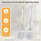 Stainless Steel Spatula, Metal Spatula Solid Turner, Heavy Duty Sturdy Spatulas for Kitchen Use, High Heat Resistant Cooking Utensils for Fish Eggs Pancakes, Dishwasher Safe, Easy to Clean, Silver