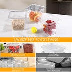 6 Pack 6'' Deep NSF Food Pans 1/6 Size | Commercial Food Storage Containers | Polycarbonate Plastic Pans for Restaurant | Commercial Grade for Food Prep | Clear