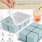 Large Silicone Ice Cube Tray 3Pack, SAWNZC Big Square Ice Cube Molds for Whisky Cocktail, Ice Maker Tray with Lid for Freezer, Easy Release (2, Blue)