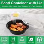 Meal Prep Containers Reusable 50 Pack-29 oz Food Storage Containers with Lids To Go Food Containers Takeout, Microwave Dishwasher Freezer Safe, Stackable, BPA Free, Plastic(Black)
