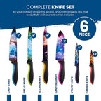 CHEF'S VISION Cosmos Knife Set - 6-Piece Stainless Steel Cutting Knives Set for Kitchen with Vibrant Cosmos Design - Great House Warming Gift for Women or Men - Unique Kitchen Knife Set Gift