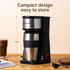 Single serve one cup drip coffee maker 14 oz,with personal travel cup,auto shut off function,Reusable Filter,Black and Silver