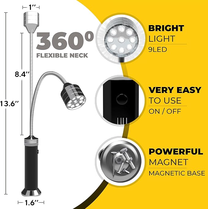 Flexible LED BBQ Grill Lights Set of 2 - Perfect Grilling Accessories Light with 360-Degree Magnetic Base and Extra Long Gooseneck - 100% Portable Outdoor Lamp w/ 6 Batteries Included