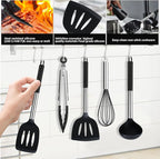 KSENDALO Silicone Cooking Utensils Set of 26, Heat Resistant Kitchen Utensils Set of Spatulas, Spoons, Whisk, Tong, Non Toxic Black Kitchen Tool Set with Holder for Nonstick Cookware, Dishwasher Safe