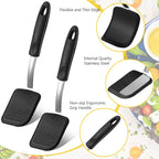 Silicone Cookie Spatula Turner 2 Pack Mini Brownie Spatula Flexible Kitchen Small Silicone Turner for Nonstick Cookware Heat Resistant No Scratch Flipper for Egg Pancake(Black)