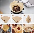 200 Count #4 Cone Coffee Filters 8-12 Cup, Natural Unbleached Disposable Coffee Filters, Compatible with Pour-Over and Drip Coffee Makers.