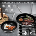 Innerwell Stainless Steel Frying Pan Set, Titanium Ceramic 10” and 12” Non Stick Frying Pan Skillet Set with Lids, No Toxic Nonstick Egg Omelet Cooking Pan Set, Induction Compatible, PFAS&PTFE Free