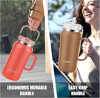 64oz Half Gallon Insulated Water Jug with Flip Straw & Silicone-Grip Handle - Leak-Proof, Sweat-Free, BPA-Free, Iced for 34 Hours, Wide Mouth, Dishwasher Safe, Anti-Slip Base