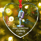 Personalized Micro Recording Glass Christmas Ornament, Customized Year Text Name Singer Singing Microphone Keepsake Ornaments Gift for Women Men Friends Besties, Vocalist Music Xmas Ornament Gifts