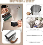 Milk Frothing Pitcher, 20oz Milk Frother Cup 304 Stainless Steel Steaming Pitcher with Art Pen Milk Coffee Jug Cup with Heat-resistant Handle and Scale