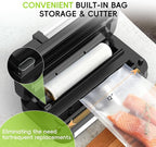 95kpa Vacuum Sealer Machine for Food, Commercial Full Automatic Food Saver Sealer, Meat Vacuum Packing Machine with Bags Storage, Built-in Cutter, Double Heat Seal, Marinate&External Vacuum